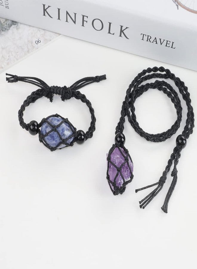 Anjiucc 12 PCS Cord Empty Stone Holder Hand-Woven Necklace Cord with Adjustable for Stone Necklace DIY Bracelet (Black) - Image 4